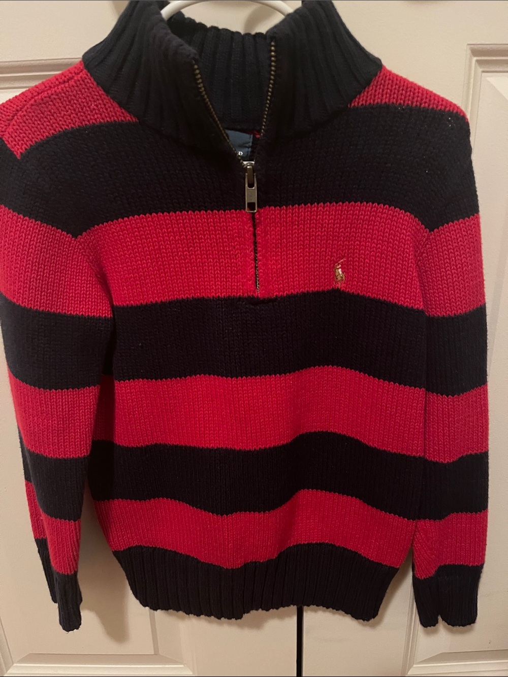 Ralph Lauren Men’s Zip-Up Striped Knit Sweater - Red & Black